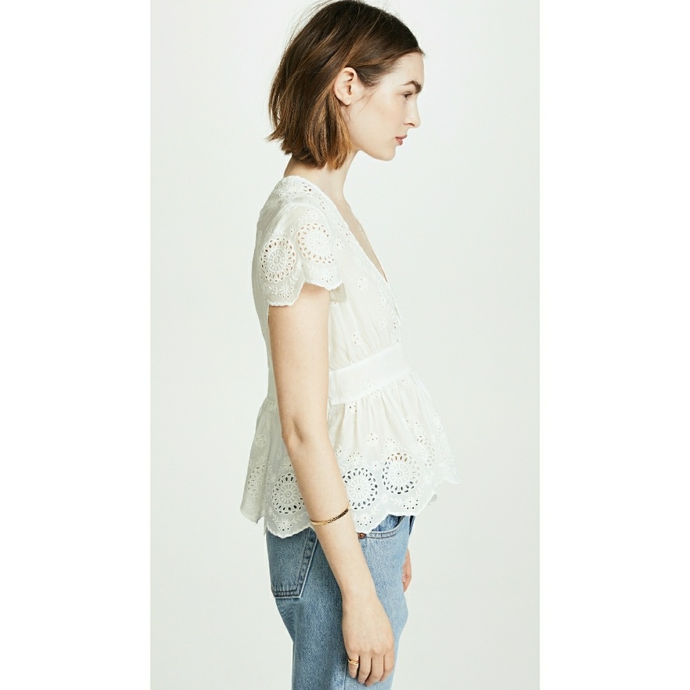 New! FREE PEOPLE Cutout Eyelet Peplum Top Ivory - Picture 4 of 8